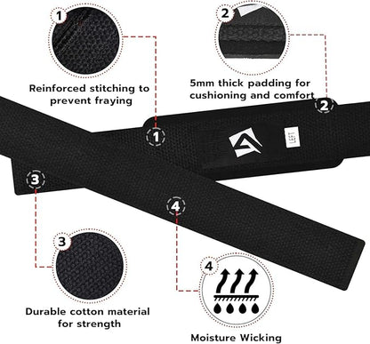 AQF Lifting Wrist Straps for Weightlifting, Powerlifting & Deadlifts – 23” Neoprene Padded Cotton Straps for Strength Training & Gym Workouts - Maximum Grip Support for Men & Women