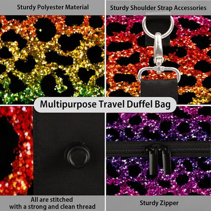 Travel Duffel Bag Colorful Animals Leopard Print Waterproof Sport Gym Bag Foldable Travel Bag Overnight Bag Weekender Bag Handbag Sports Duffle Bags for Girls Women Men Boys