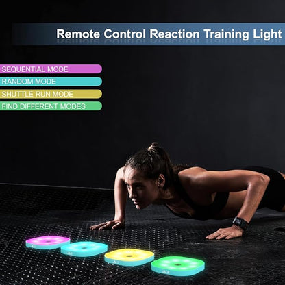 Agility Training Lights, Reaction Training Light Platform with 4 Modes and 4 Light Colors, Portable Agile Speed Reaction Equipment with Remote Control for Athletes, Trainers (4)