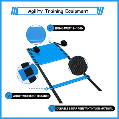 Soccer Agility Training Equipment Set, Soccer Accessories 12 Rung 20Ft Agility Ladder, 12 Disc Cones, Solo Soccer Trainer, Jump Rope - Speed Training Equipment Gifts for boy
