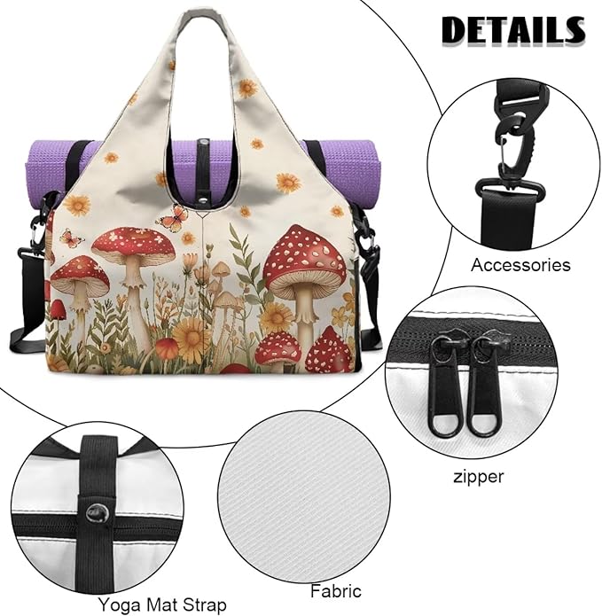 Gym Bag with Yoga Mat Holder Large Tote Bag With Multi Pockets for Women Men Dry Wet Separated Pocket Carryall Yoga Tote Bag for Pilates Travel Workout Office