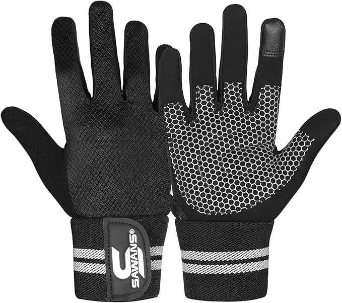 SAWANS Weight Lifting Gloves Gym Workout Fitness Wrist Wrap Support Men Women Fingerless Gloves Full Finger Touchscreen