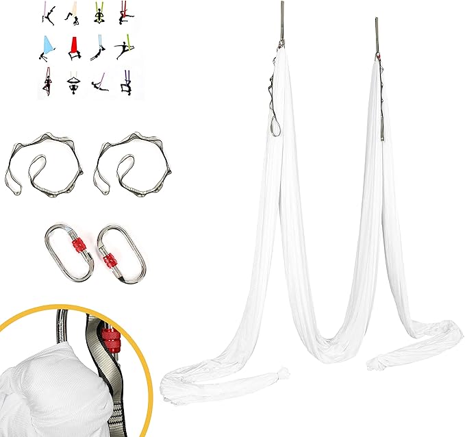 HECASA Aerial Silks Yoga Swing Set, Aerial Yoga Hammock w/Daisy Chain for Home, Inversion Exercises, Strength Training and Starter Kit