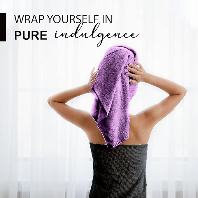 100% Cotton Bath Towels, 24x48 Pack of 6 Towels, Quick Dry, Highly Absorbent, Soft Feel Towel, Gym, Spa, Bathroom, Shower, Pool, Luxury Soft Towels (Light Purple, 24x48-6 Pack)