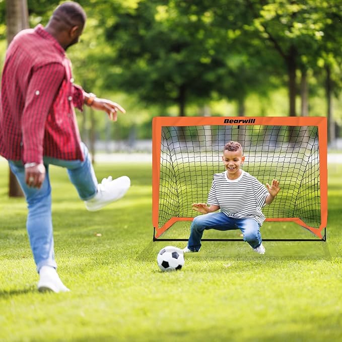 Bearwill Soccer Goal, Kids Soccer Goals for Backyard Set of 2, 4x3ft Portable Soccer Goal Pop Up Soccer Net, Kids Soccer Net Training Equipment with Soccer Ball, Ladder, Cones, Targets