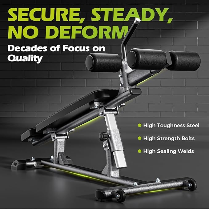 Semi-Commercial Sit-Up Bench with Reverse Crunch Handle for Ab & Core Workout and Decline Bench Press, Adjustable Weight Bench Press Set with 4 Adjustable Heights for Home Gym Strength Training