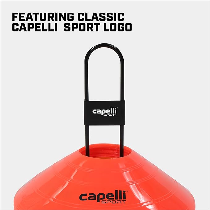 Capelli Sport Training Cones, Set of 30 Agility and Practice Drills Equipment with Metal Carrier for Soccer, Football, Baseball, and Basketball, Multi