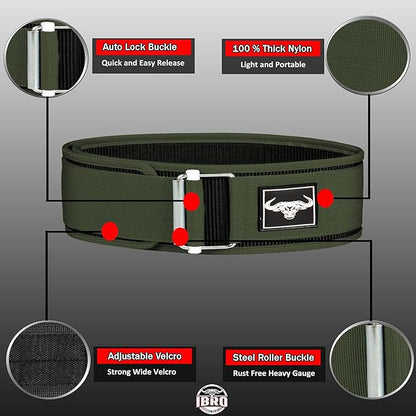 IBRO Quick Locking Premium Weight Lifting Belt - Back Support for Powerlifting, Cross Training & Gym Bodybuilding - 4 Inch Nylon Men and Women with Metal Buckle for Core Stability