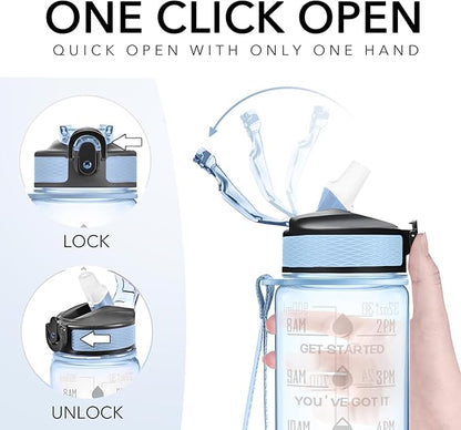 Hyeta 32 oz Water Bottles with Times to Drink and Straw, Motivational Water Bottle with Time Marker, Leakproof, Drinking Sports Water Bottle for Fitness, Gym and Outdoor