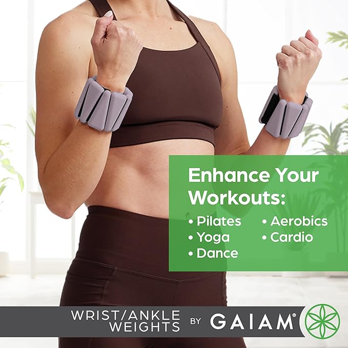 Gaiam Wrist and Ankle Weights, Wearable Bracelet to Strengthen, Tone & Sculpt, Adjustable Ankle Weights for Women & Men for Yoga, Dance, Pilates, Barre, Cardio, Home & Gym Use