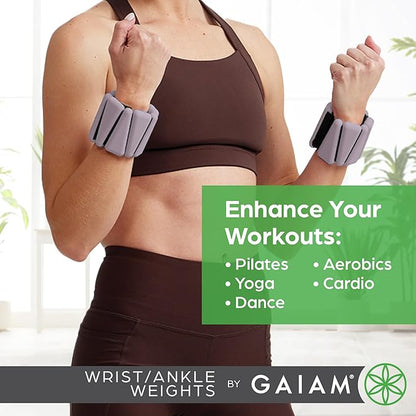 Gaiam Wrist and Ankle Weights, Wearable Bracelet to Strengthen, Tone & Sculpt, Adjustable Ankle Weights for Women & Men for Yoga, Dance, Pilates, Barre, Cardio, Home & Gym Use