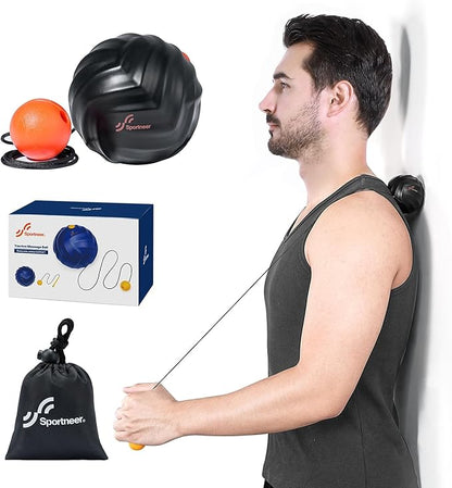 Sportneer Massage Lacrosse Ball with String, Deep Tissue Massager for Back Myofascial Release, Shoulder Trigger Point Therapy & Foot Plantar Fasciitis, Free Relax for Whole Body, Greasy Black