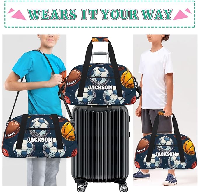 Personalized Boys Soccer Gym Duffel Bags, Custom Name Kids Sport Training Travel Bags for Overnight Weekender,Dark Blue
