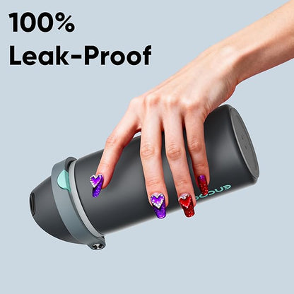 Insulated Water Bottle with Straw - Encool Stainless Steel Water Bottle with Push Button Lid, Leak-Proof & BPA-Free, Keeps Cold for 24 Hours for Sports, Travel, Gym (18 oz, Tuna Grey-Green)