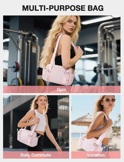 VUUDH Mini Gym Bag for Women Puffy Bag, Small Gym Bag with Coin Wallet, Lightweight Gym Tote Bag for Fitness, Work, Travel, Daily Commute,Pink