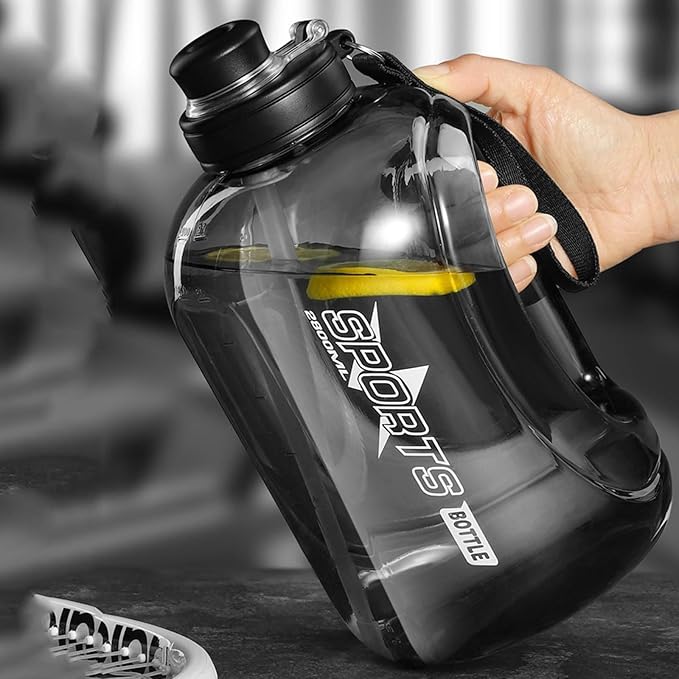 80 Oz Big Water Bottle for Men ＆ Women, Reusable Hiking Water Bottle with Portable Handle, Leakproof Gym Water Jug with Straw ＆ Clear Markings for Running Hiking Camping Travel (Black)