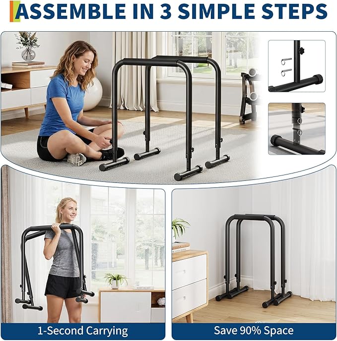 GarveeLife Adjustable Dip Bars Station, Heavy Duty Dip Stands, 440LBS Stable Dip Stands for Home Gym, Portable Dip Bar for Calisthenics & Upper Body Workout Equipment