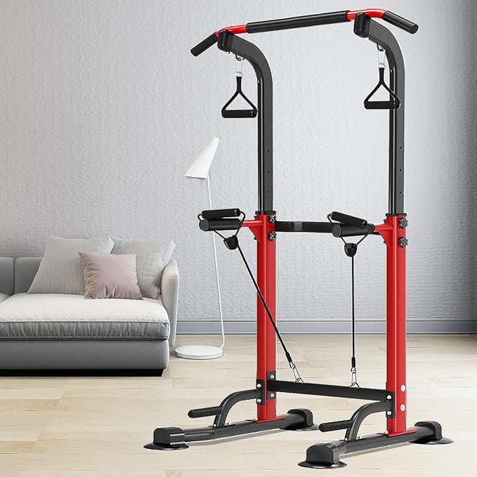 Power Tower Pull Up Bar,Pull-Up Rack Dip Station,Height Adjustable Multi-functional Home Strength Training Gym Equipment, Save Space,People Below 6 feet