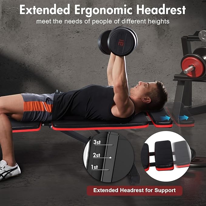 ALSO GO Adjustable Weight Bench, Workout Benches with Leg Extension & Extended Headrest, Foldable Incline Decline Bench Press, Roman Chair, Full Body Strength Training Equipment for Home Gym