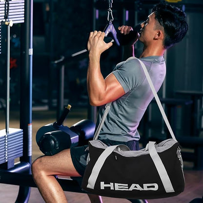 HEAD 45L Black Waterproof Gym Duffel Bag for Women Men, Large Capacity Weekender Overnight Bag with Detachable Strap, Lightweight Travel Tote for Fitness, Yoga & Business Trips