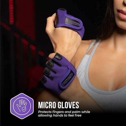 Contraband Pink Label 5537 Womens Micro Weight Lifting Gloves w/Grip-Lock Silicone Padding (Pair) - Minimalist Half Gloves - Apple Watch Friendly