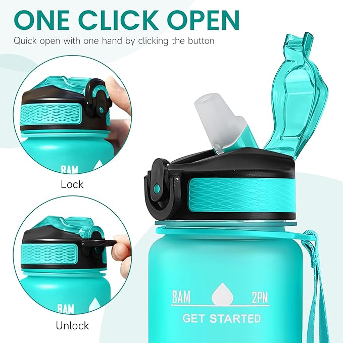 32 oz Motivational Water Bottle with Time Marker,Water Bottles with Times to Drink and Straw with Carrying Strap,Perfect For Fitness Gym Outdoor,BPA Free (Green & Purple Gradient)