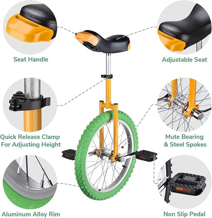 AW 16/18/20/24 Inch Wheel Outdoor Unicycle Adjustable Seat Exercise Bicycle Fit Adults Kids Outdoor Sports Fitness Exercise, for Choice