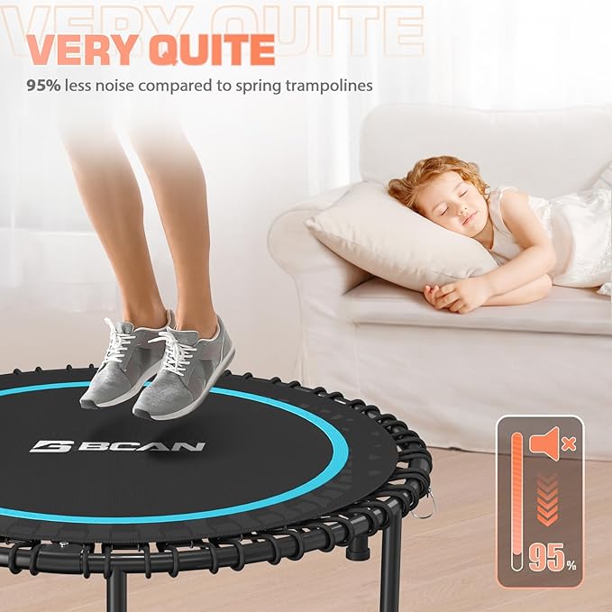 BCAN BT2 450/550LBS Mini Rebounder Trampoline for Adults with Bar, Fitness Trampoline with Bungees, Adjustable Handle, Stable & Quiet, Indoor Outdoor, Whole-Body Workout & Relaxation at Home-40IN/48IN