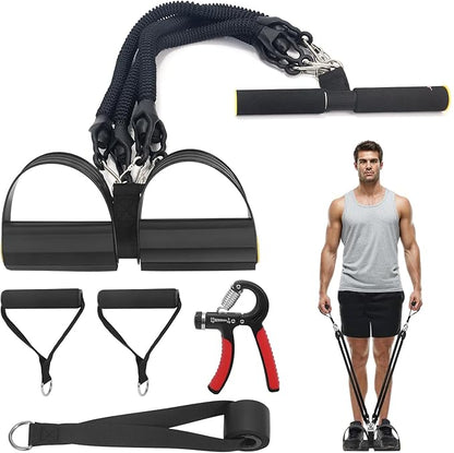 2026 Upgrade Foot Pedal Resistance Band, Adjustable 4-Tube Elastic Pull Rope Fitness Sit-up Exercise Equipment at Home Gym Arm Abs Workout Equipment Leg Stretching Equipment