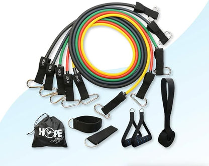 Hope Fitness Resistance Tube and Bands Full Set – Heavy-Duty Strength & Resistance Training Kit for Arms, Legs, Glutes & Full-Body Workouts, Home Gym, Travel, Pull Up Assist & Muscle Building