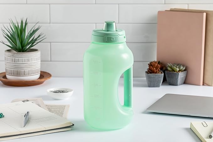Ello Hydra 64oz Half Gallon Water Jug with Handle and Motivational Time Markers for All Day Hydration, Plastic Reusable Water Bottle with Straw and Locking, Leak Proof Lid, BPA Free