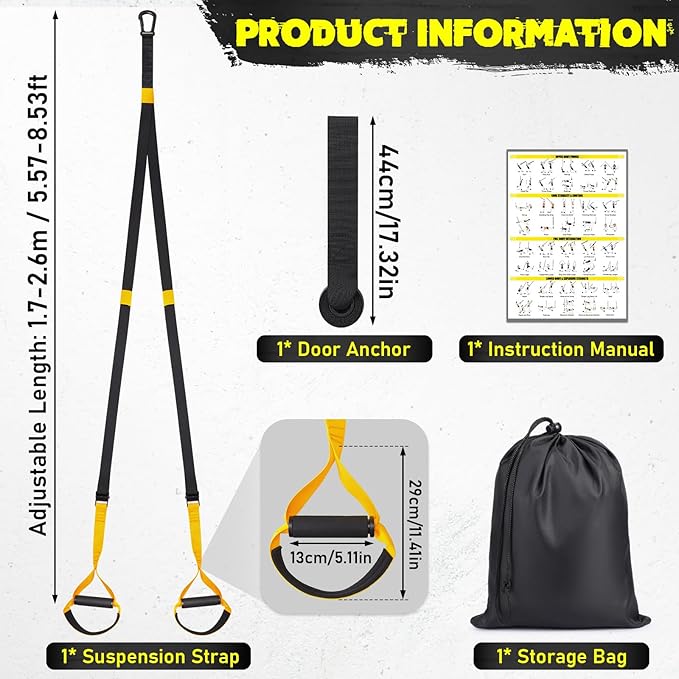 TOBWOLF Home Suspension Straps Training Kit, All in One Compact Resistance Trainer Straps & Door Anchors, Suitable for Home Gyms, Travel, Core Training & Full-Body Fitness