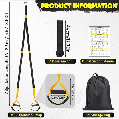 TOBWOLF Home Suspension Straps Training Kit, All in One Compact Resistance Trainer Straps & Door Anchors, Suitable for Home Gyms, Travel, Core Training & Full-Body Fitness