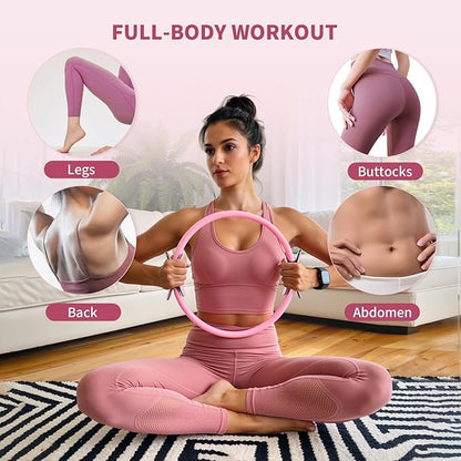 Pilates Ring Set for Women, Home Workout Pilates Equipment with Resistance Bands, 14'' Magic Circle, Mini Ball, Pilates Starter Kit for Strength