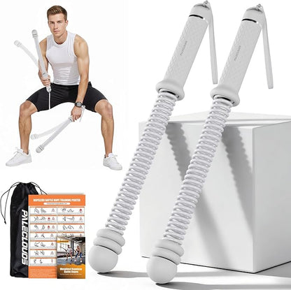 Portable Ropeless Battle Ropes, Adjustable Weights Cordless Battle Ropes for Home Gym with Storage Bag, Weighted Exercise Equipment for Low-Impact Workout, Strength & HIIT, for Men & Women (Gray)
