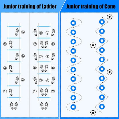 Agility Speed Training Equipment Set, Football Practise Set with 20ft Agility Ladder, 12 Cones, 4 Adjustable Hurdles, Jump Rope, for Basketball, Soccer Training, Football, Kids, Youth, Adults