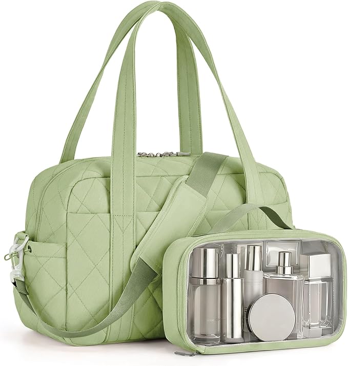 Percover Women Gym Bag with Toiletry Organizer Pouch, Quilted Workout Duffle with Compartments for Daily Fitness & Yoga, Locker-Friendly Soft Carry, Mint Green