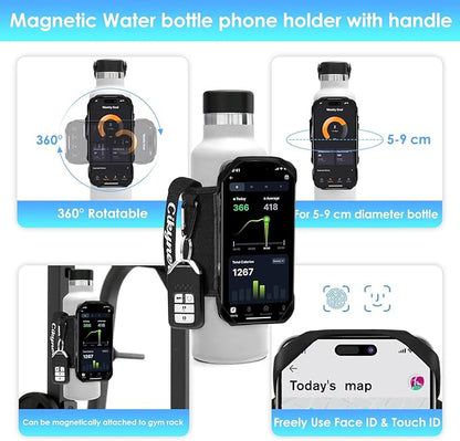 Cikyner Magnetic Water Bottle Strap with Handle, Water Bottle Holder for Mobile Phone 360° Rotatable & Removable Water Bottle Pouch Gym Water Bottle Accessory for 4.5-7'' Phone & 18-40oz Water Bottles