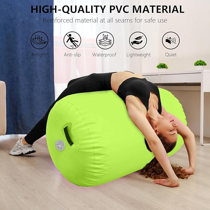 Air Roller Gymnastics Barrel Inflatable Tumbling Roller Air Mat, Air Barrel Gymnastics Tumble Track Mat with Pump for Backhandspring/Training Cheerleading/Yoga/Home and Outdoor Use
