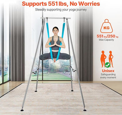 VEVOR Yoga Stand Frame, Max 441-551 lbs Load Swing Stand, Triangular Structure Aerial Rig, Aerial Silk Stands with Yoga Hammock, Standard & Height-Adjustable Version