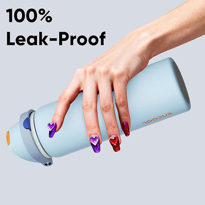 ENCOOL Insulated Water Bottle with Straw Stainless Steel Water Bottle with Push Button Lid, Leak-Proof & BPA-Free, Keeps Cold for 24 Hours for Sports, Travel, Gym (32 oz, Hazy Blue-Blue)