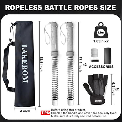 Ropeless Battle Ropes (2-in-1) Elatic Fitness Bar,Cordless Battle Ropes Sticks with Exercise Guide,Portable Home Gym Equipment for HIIT,Strength Low-Impact Workouts for Men & Women Grey