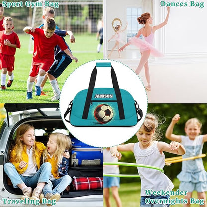 Personalized Soccer Gym Duffel Bags for Kids Boys with Custom Name Sport Training Travel Bags for Overnight Weekender, Indigo Blue