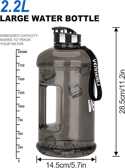 VENNERLI Half Gallon Water Bottle 2.2L Large Sports Water Bottle with Handle 74oz BPA-free Reusable Plastic Water Jugs Leakproof Hydro Bottle for Gym Yoga Travel Camping Cycling Outdoor Sports