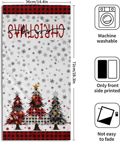 Merry Christma Hand Towels Set of 2 Xmas Trees Snowflake Decorative Towel Winter Red Buffalo Plaid Thin Bath Kitchen Tea Dish Holiday Washcloths for Bathroom Spa Gym