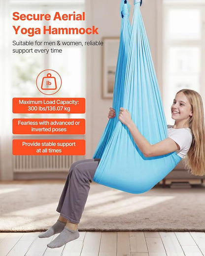 VEVOR Aerial Silk & Yoga Swing, Aerial Yoga Hammock Kit with 100gsm Nylon Fabric, Full Rigging Hardware & Easy Set-up Guide, Antigravity Flying for All Levels Fitness Bodybuilding
