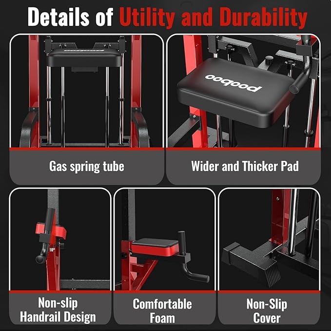 Pooboo Power Tower Dip Station Pull Up Bar for Fitness Home Gym Workout,450 Pounds Multi-Function Adjustable Height Fitness Strength Training Exercise Equipment,with Power Elastic Ropes