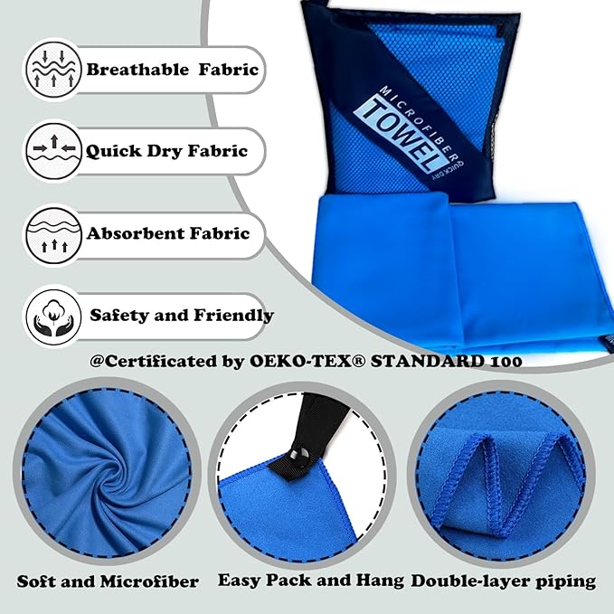 Reusable Quick Dry Beach Towels,Microfiber Travel Towel,Compressed Lightweight Bath Towel for Beach Hiking Gym Yoga Travel Sports Swimming Camping(Sky Blue, 24"*48")