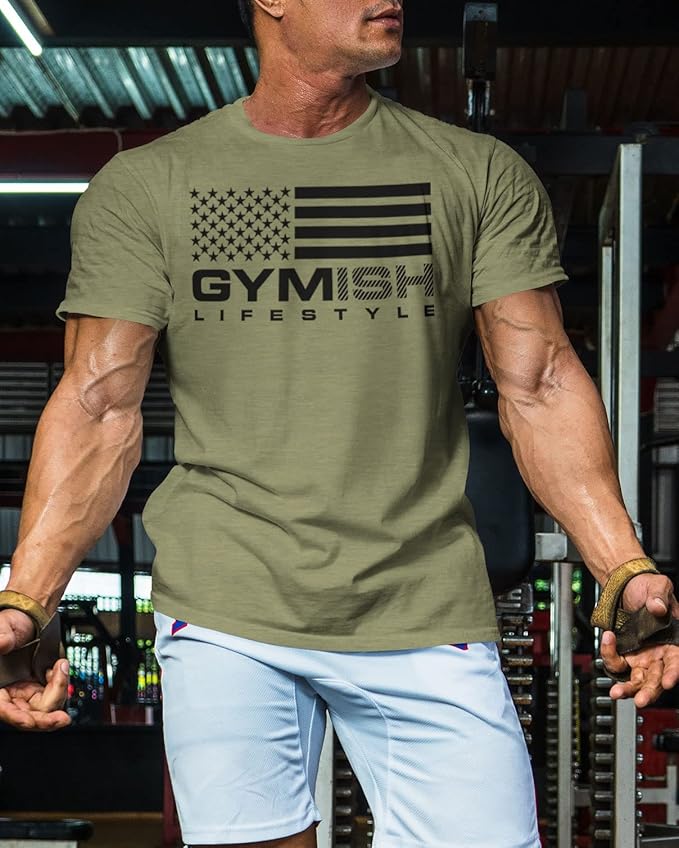 Gymish American Flag Graphic Fitness Tank, Sleeveless Bodybuilding Athletic Tank Top