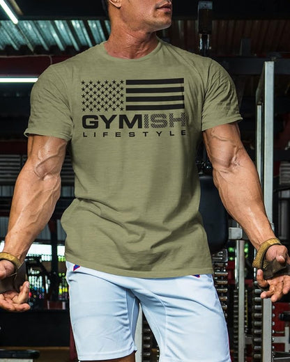 Gymish American Flag Graphic Fitness Tank, Sleeveless Bodybuilding Athletic Tank Top